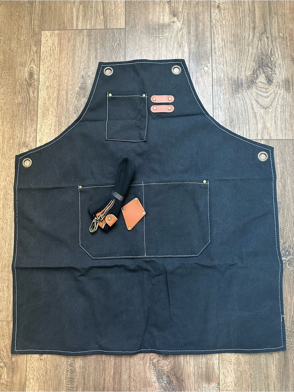 NEW! Woodworking Apron, Canvas Black, Leather Accents, Pockets, Chore, Labor